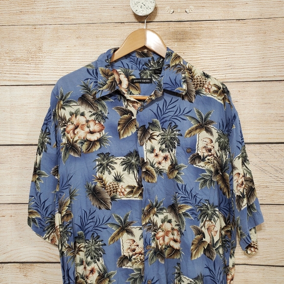 Pierre Cardin Blue Pineapple Tropical Hawaiian Button Down Shirt XL - Picture 2 of 7